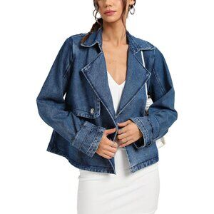 Women’s Blue D-Sun Cropped Jean Trench Jacket with Pockets, Denim